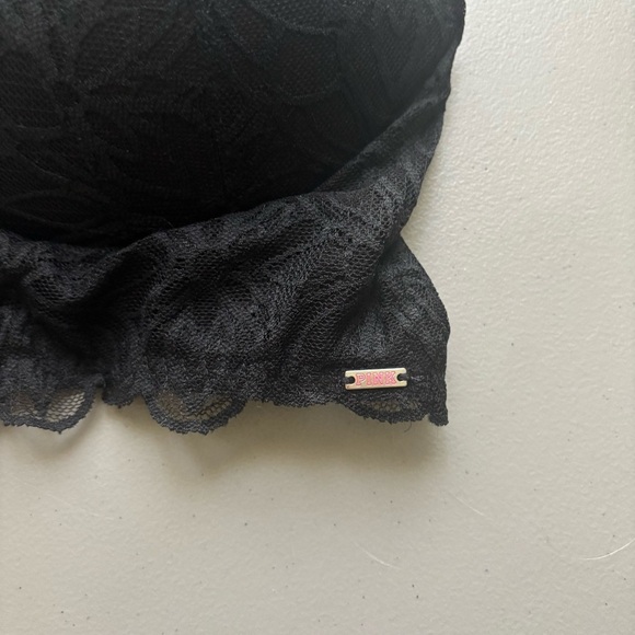 VS Victoria’s Secret pink / black date Push up bra Lace Bralette Large plunge - Picture 5 of 6